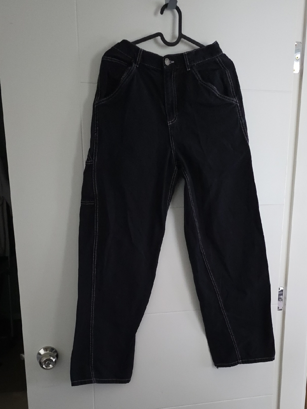 Garage Women's Baggy Jeans Black with White Contrast Stitching Size 3